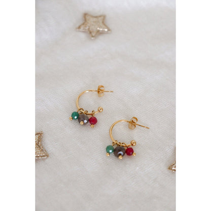 Emerald, Ruby & Labradorite Earrings - Gold