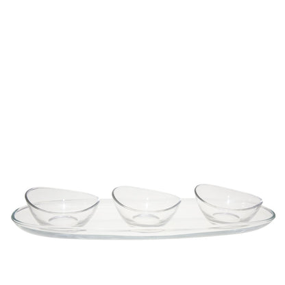 Aperitif set of 3 cups on transparent plateau 41cm