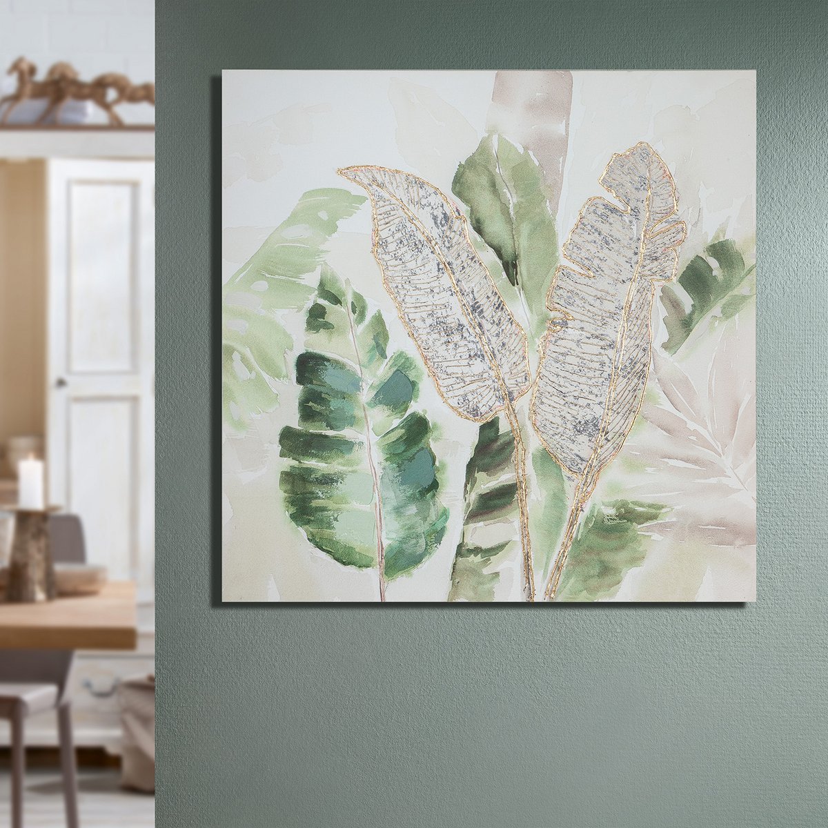 Wood/linen picture “Leaf Forest”