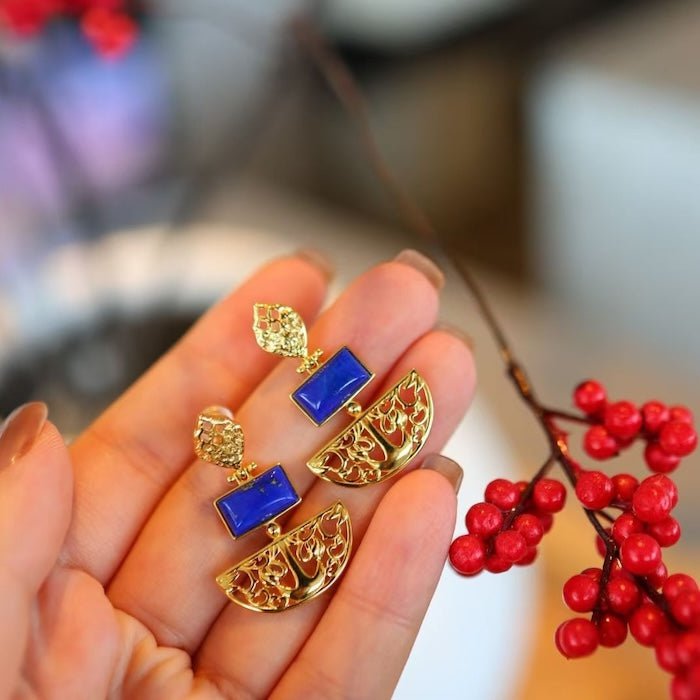 Royal Style Drop Earrings with Lapislazuli