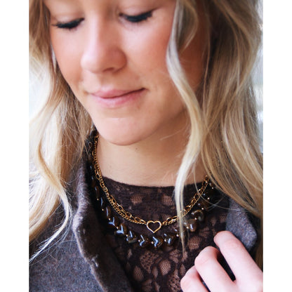 Resin heart bead necklace - brown