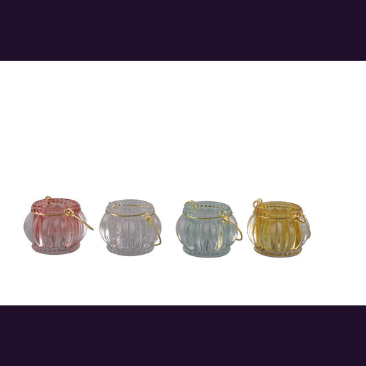 MINI CANDLE HOLDER WITH GOLDEN HANDLE - SET OF 4 ASSORTED COLORS