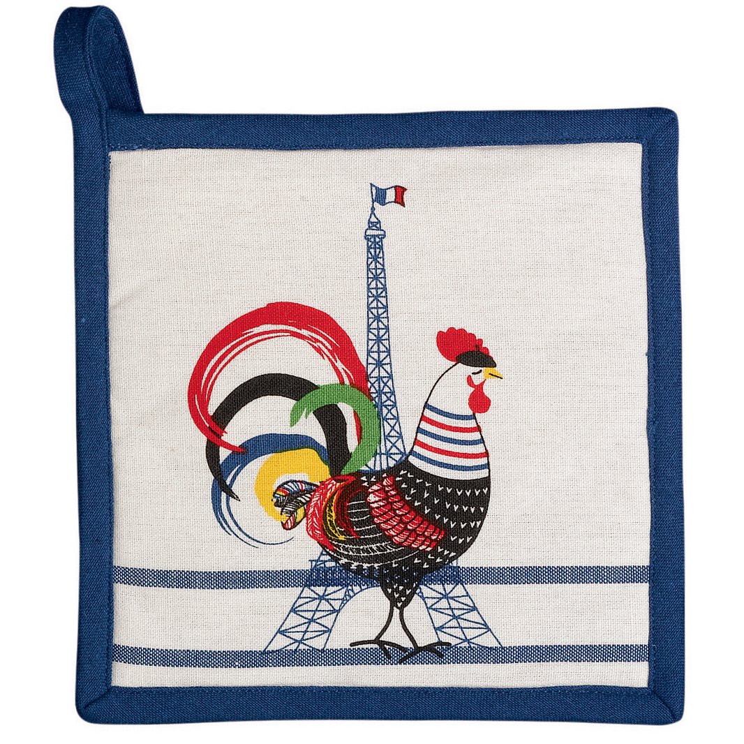 Recycled potholder French Cocorico Ecru/blue 20 x 20