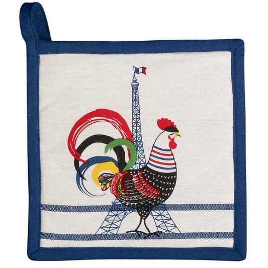 Recycled potholder French Cocorico Ecru/blue 20 x 20