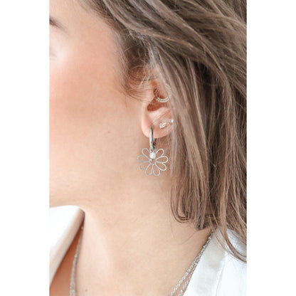 Flower & Moonstone Earrings - Silver