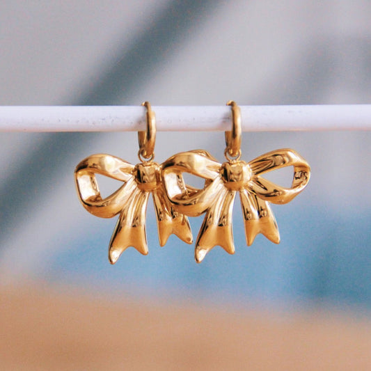 Stainless steel hoop earrings with bow LARGE - gold