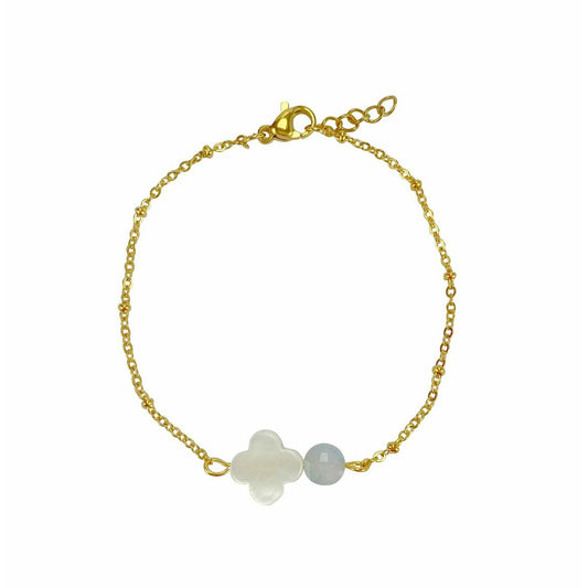 Bracelet Shell Clover & Aquamarine - Gold