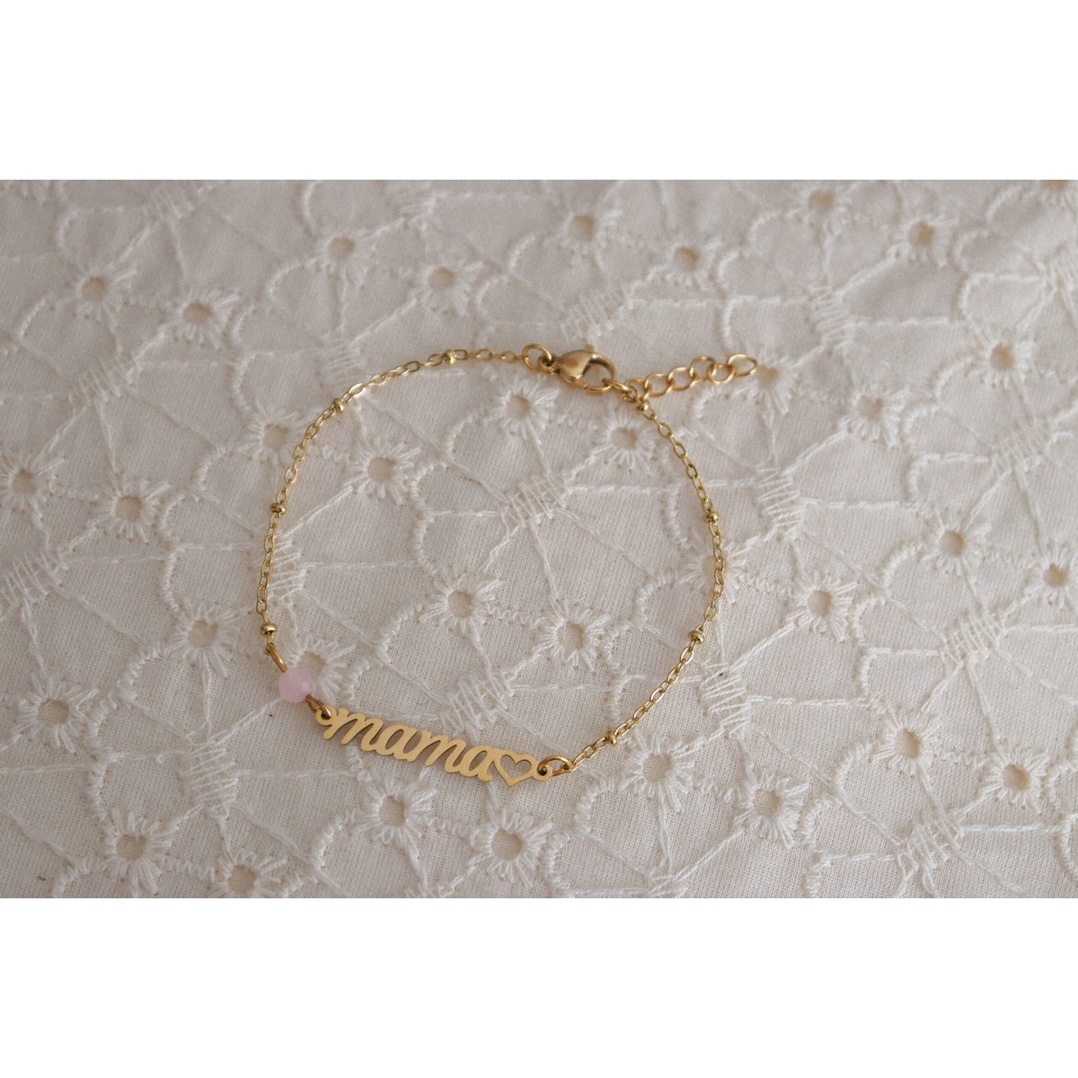 Mama & Rose Quartz Bracelet - Gold