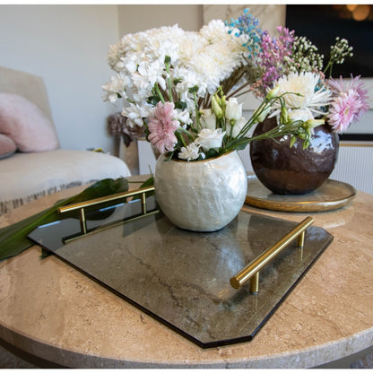 Smoked gray tray with golden handles 40x30x5cm