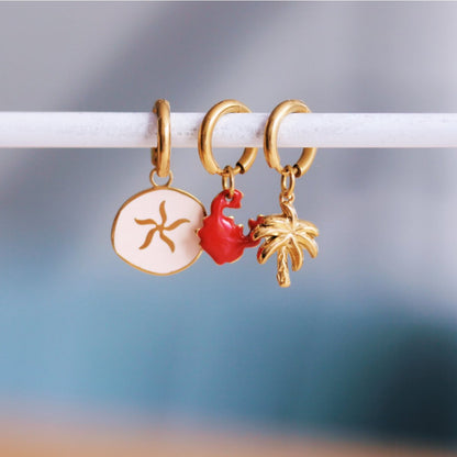 Stainless steel hoop earrings with round starfish charm - nude