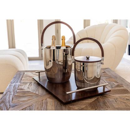 DOUBLE WALL ICE BUCKET WITH WOODEN HANDLE AND LID 19X19X24CM