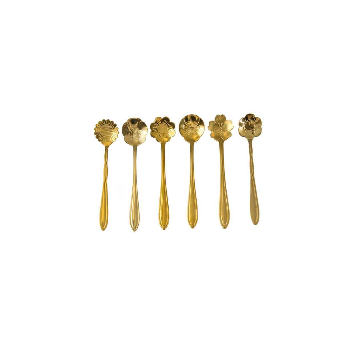 ASSORTED GOLDEN FLOWER CAKE SPOONS - SET OF 6