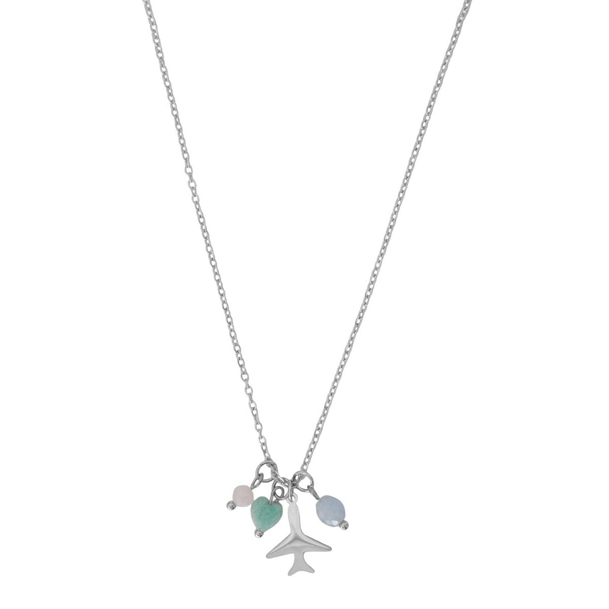 Airplane Necklace Rose Quartz, Amazonite and Aquamarine - Silver