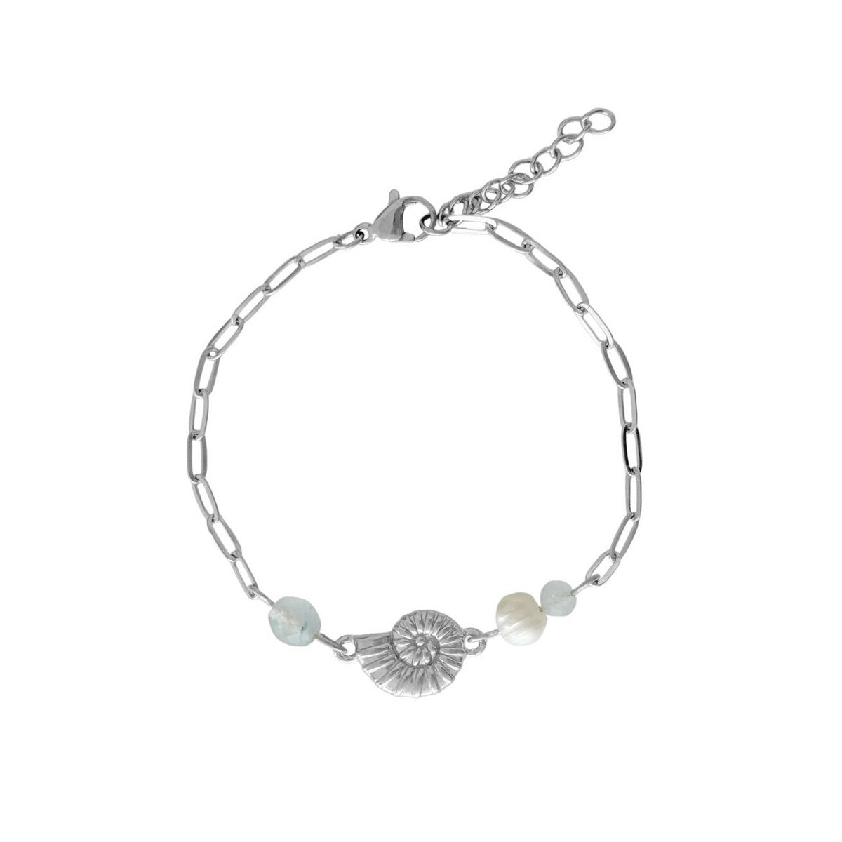 Shell Bracelet Aquamarine and Pearl - Silver