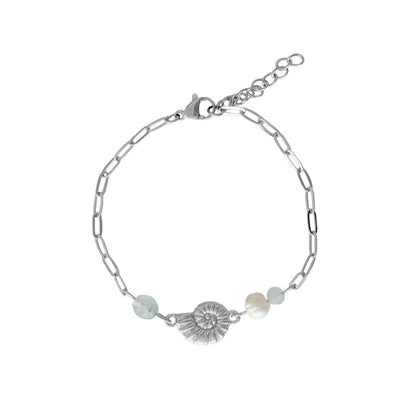 Shell Bracelet Aquamarine and Pearl - Silver