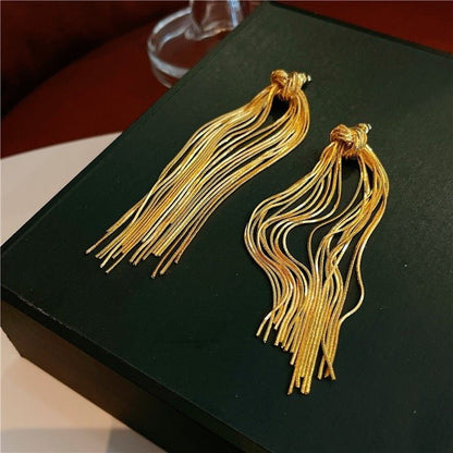 Modern Vintage Knot Tassels Longline Earrings