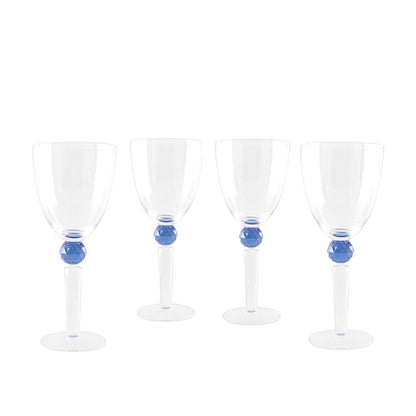 Wine glasses with blue diamond foot - Lot of 4