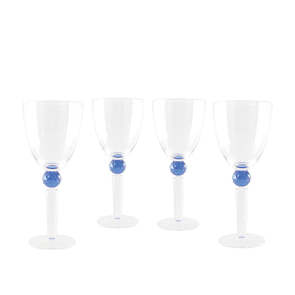 Wine glasses with blue diamond foot - Lot of 4