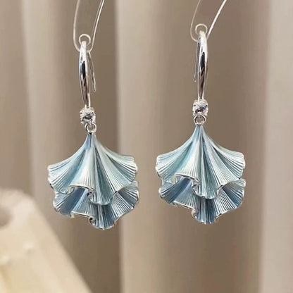 Light Blue Ginkgo Leaf Silver Earrings