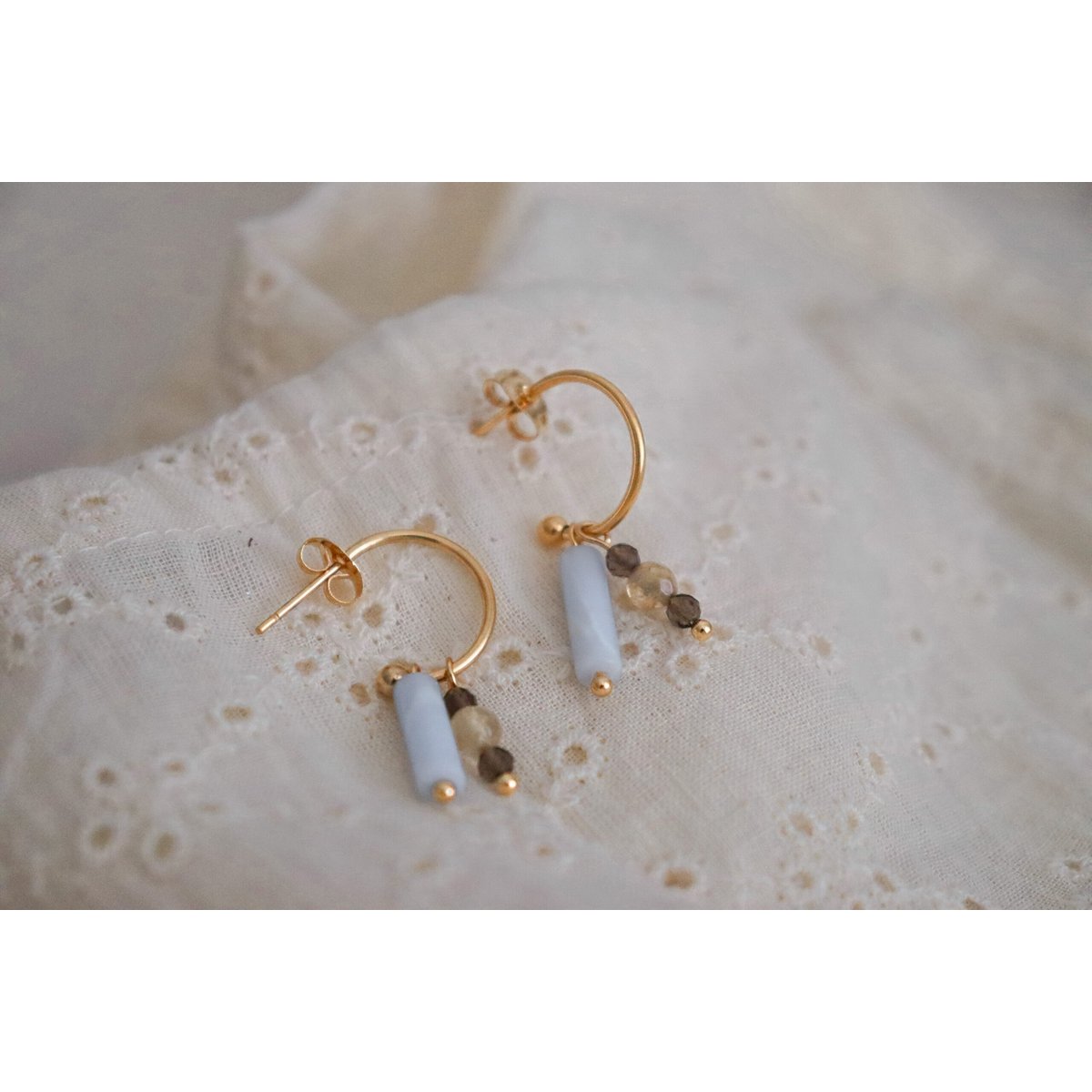 Aquamarine, Smoky Quartz and Citrine Earrings - Gold