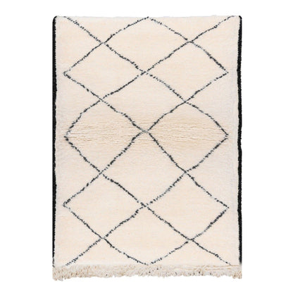 Tapis berbere authentique marocain laine noir blanc Semmarine