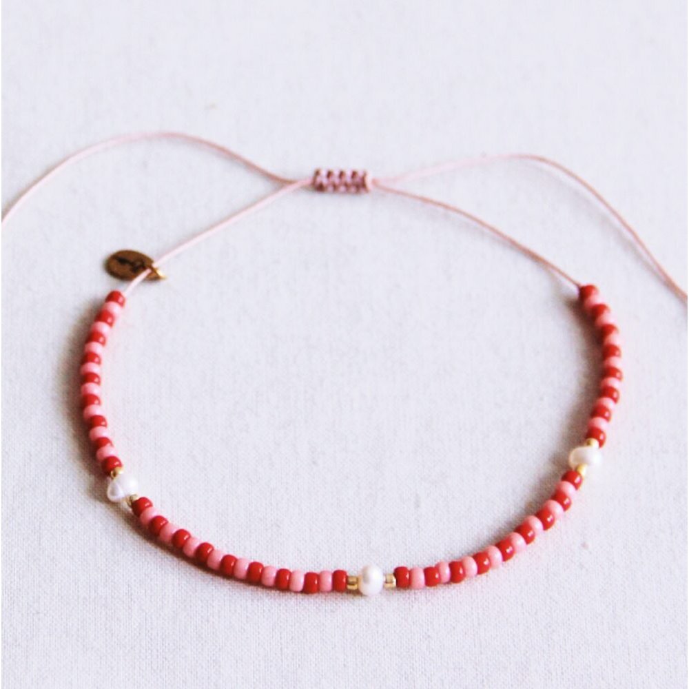 Miyuki anklet with pearls - red/pink