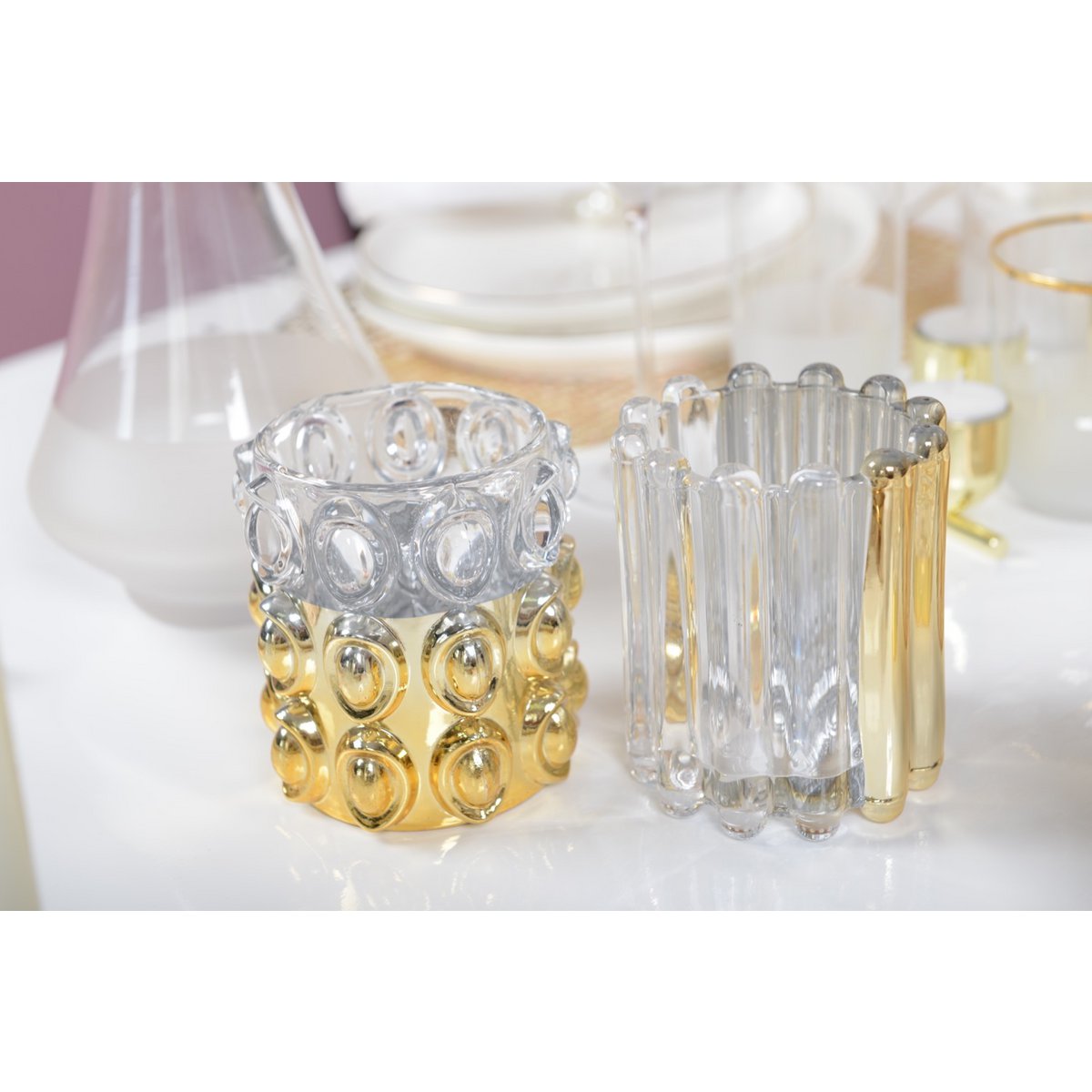 STRIPED CANDLE HOLDER HALF GOLD