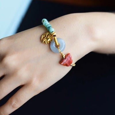Jade Beads and Red Agate Goodluck Bracelet