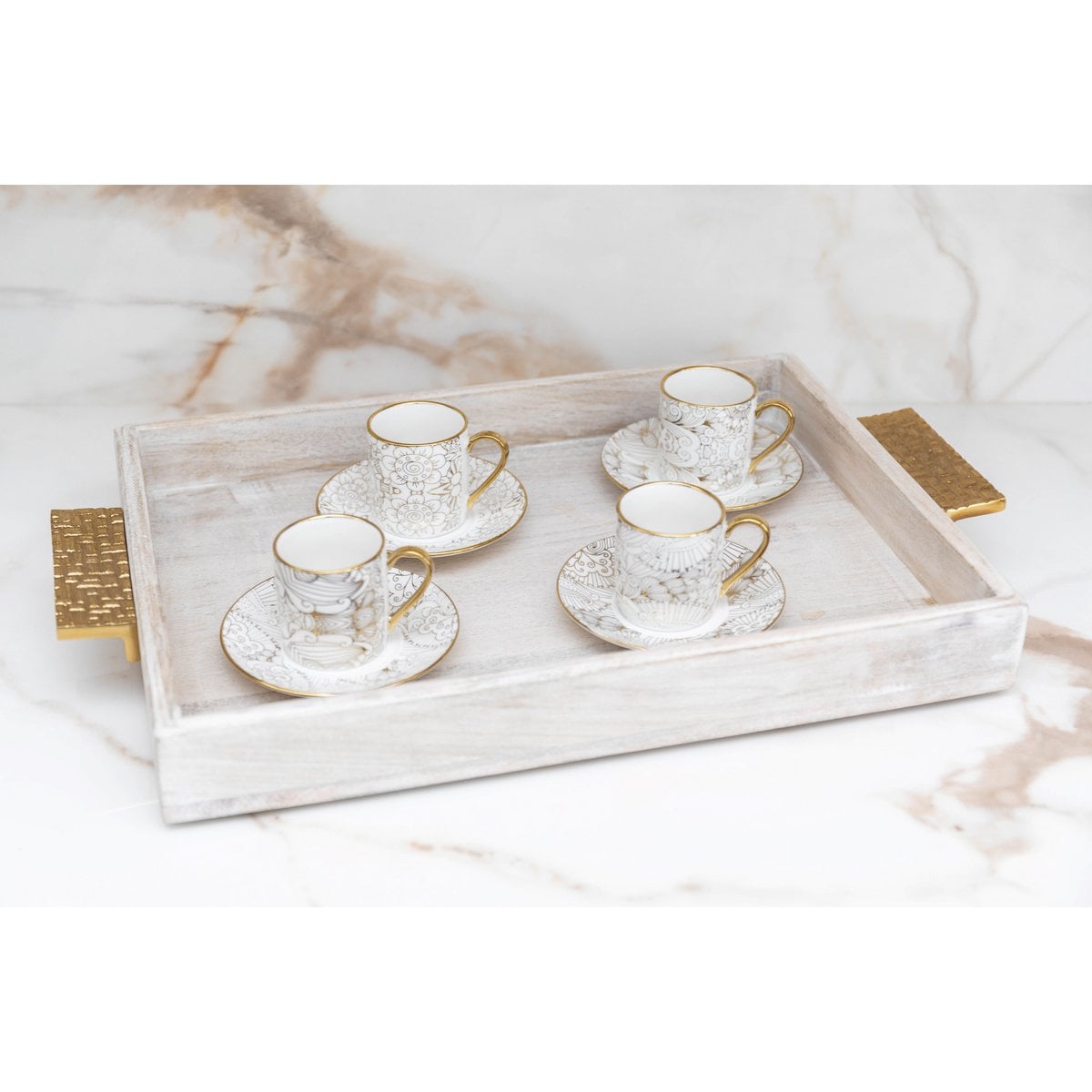 Teasy cups with white saucers abstract - set of 4