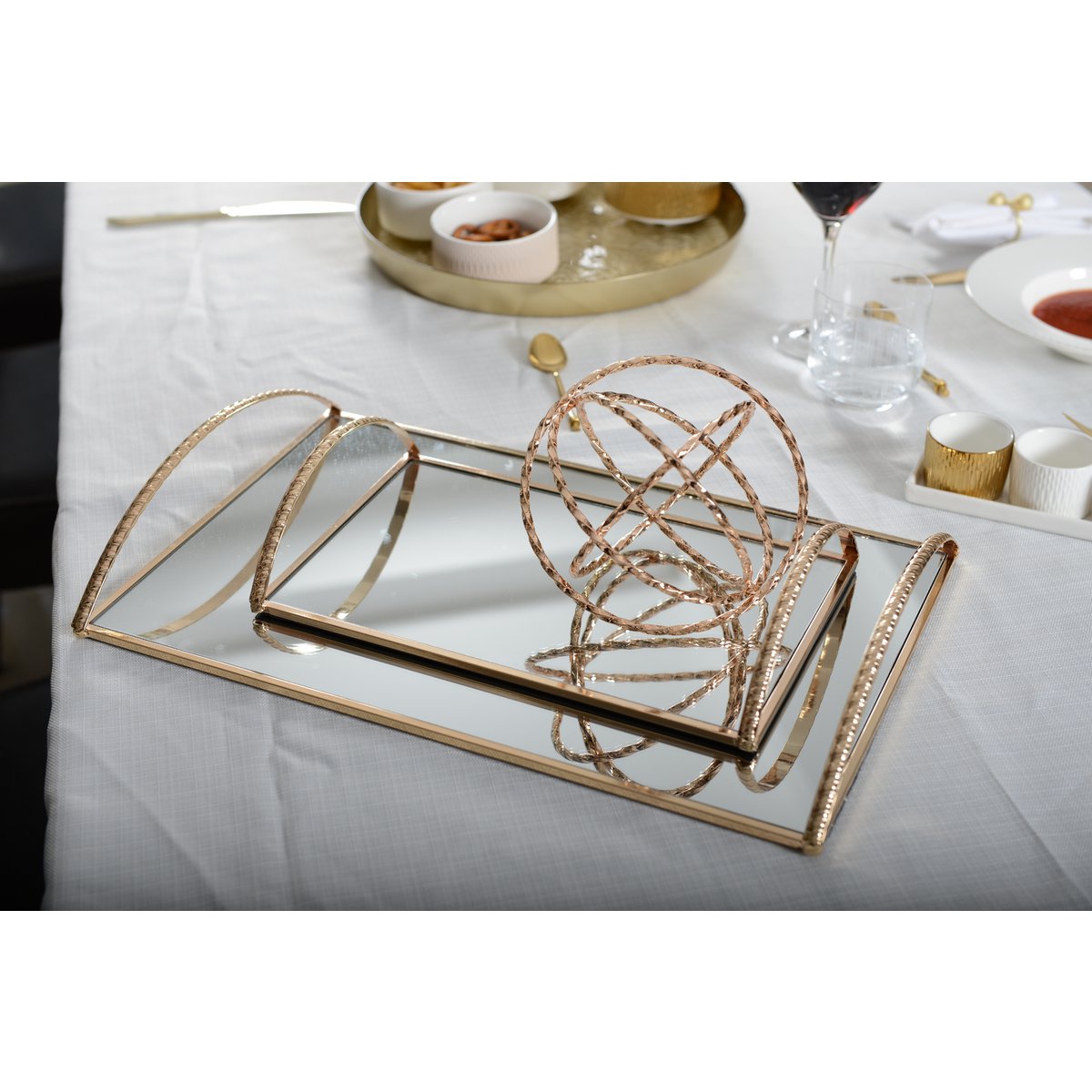 LARGE GOLDEN HANDLES RECTANGULAR TRAY