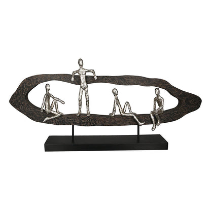 Wood/aluminum sculpture "Hang out" silver H.35cm