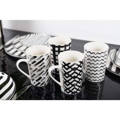 SET 4 MUGS 450ML BLACK & WHITE