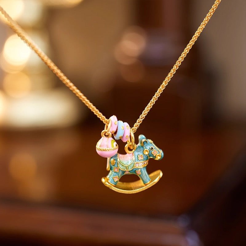 Enchanted Enamel Rocking Horse Charm Necklace