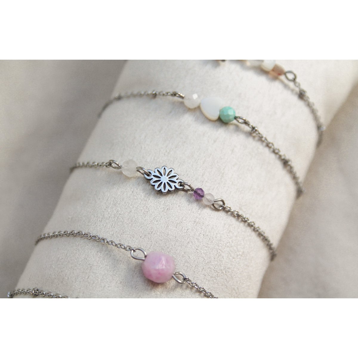 Bracelet Gemstones & Flowers - Silver