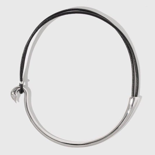 Minimalist Silver Necklace with Leather String