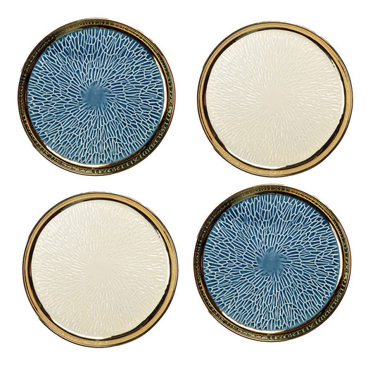 DESSERT PLATE WITH GOLD RIM 2 BLUE AND 2 CREAM - SET OF 4