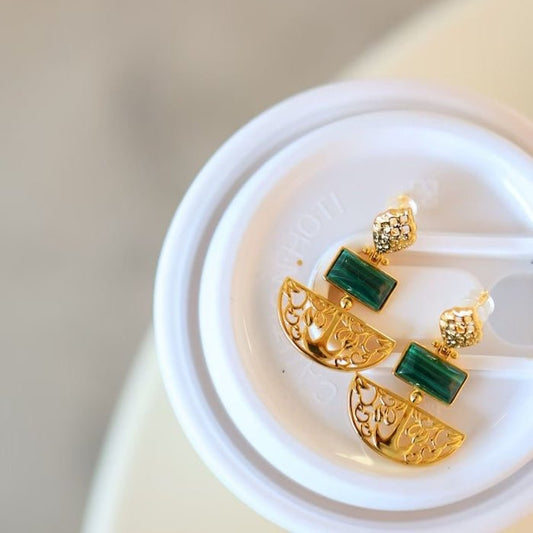 Royal Style Drop Earrings with Malachite