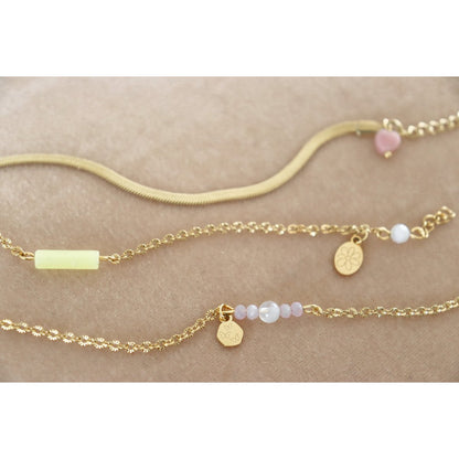 Snake Chain Bracelet & Pink Opal - Gold