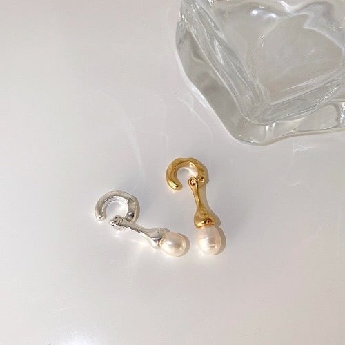 Geometric Line Ear Cuff with Pearl - One Piece