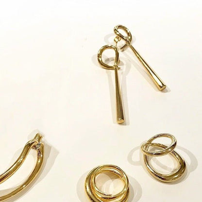 Geometric Curve Hoop Long Line Bar Earrings