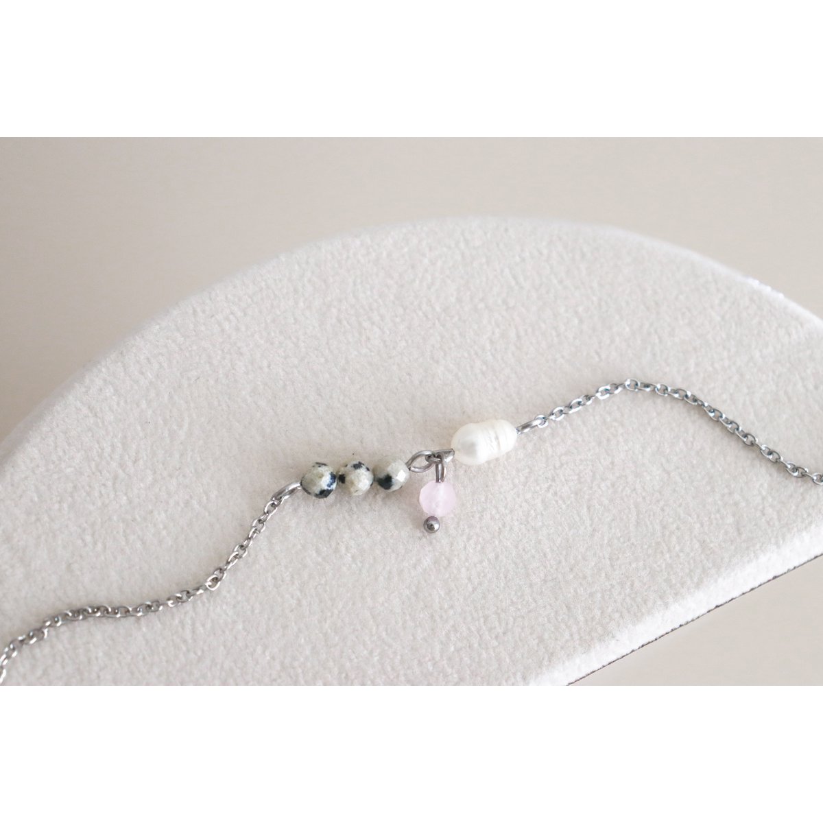 Jasper, Pearl and Rose Quartz Bracelet - Silver