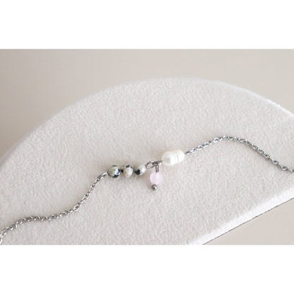 Jasper, Pearl and Rose Quartz Bracelet - Silver