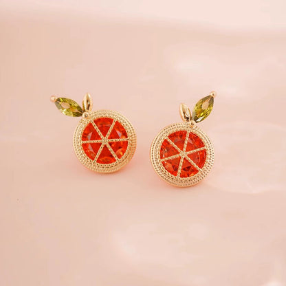 Cute Sparkling Lemon Ear Studs-Yellow n Red