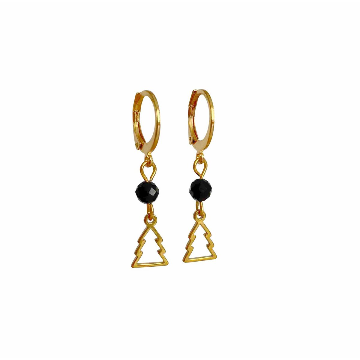 Earrings Christmas Tree & Gold Obsidian - Gold