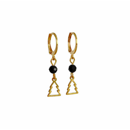 Earrings Christmas Tree & Gold Obsidian - Gold