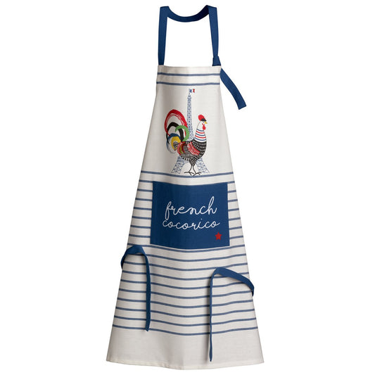Recycled kitchen apron French Cocorico Ecru/blue 85 x 72