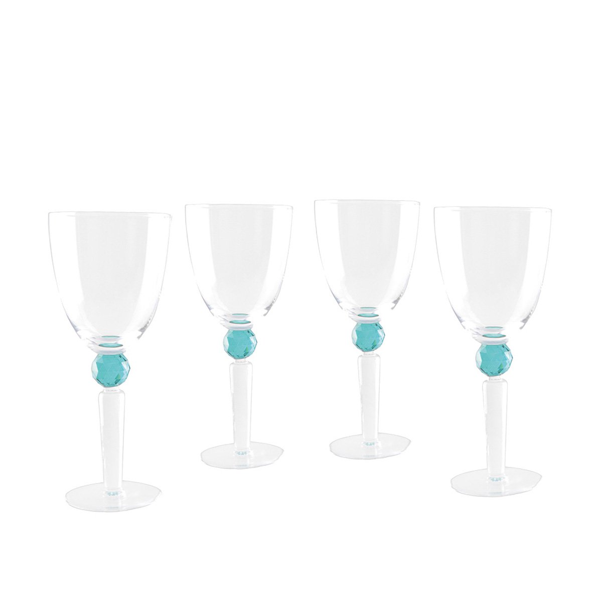 Wine glasses with green diamond foot - Lot of 4