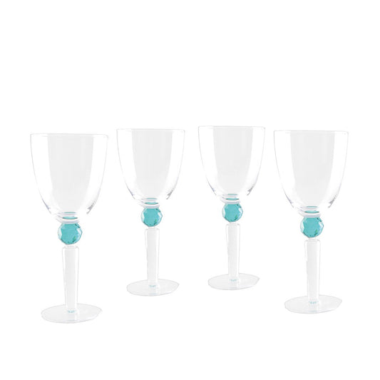 Wine glasses with green diamond foot - Lot of 4