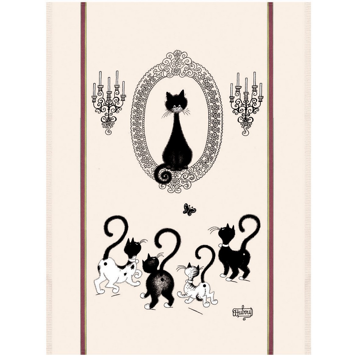 Large Dubout Tea Towel Cat Portrait Ecru