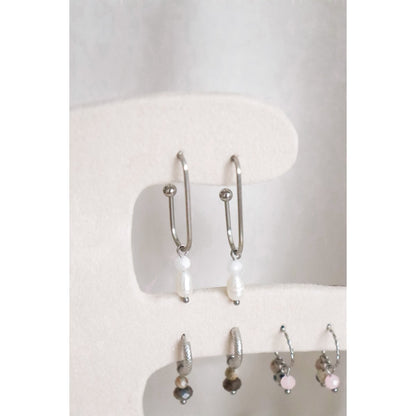 Pearl and Moonstone Elongated Earrings - Silver